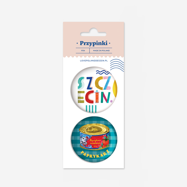 Zestaw Przypinek Szczecin Paprykarz + Napis